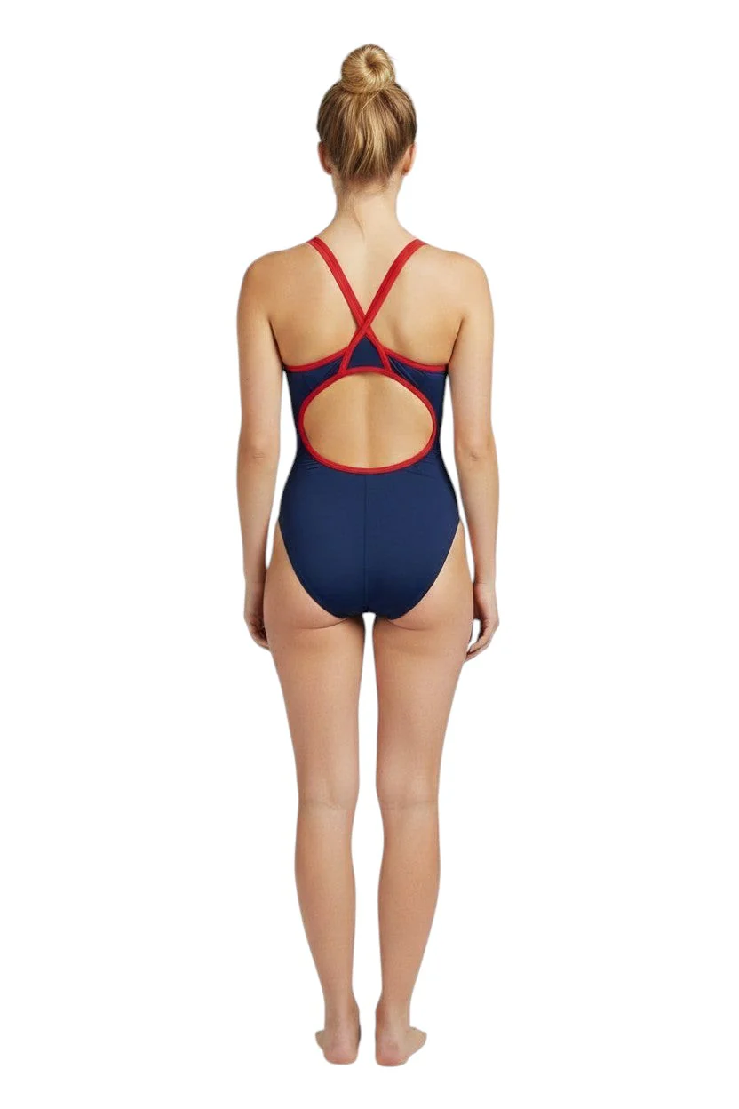 RISE Solid Poly Color Trim H-Back One Piece Swimsuit - Image 3